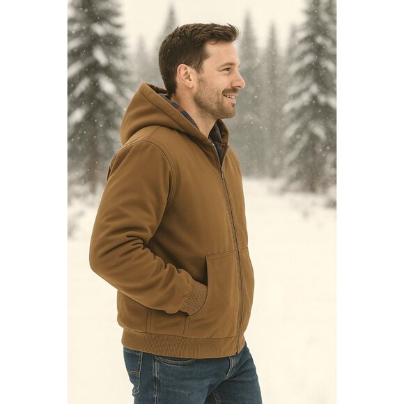 Woolrich M Men Coat Canvas Hooded Jacket Plaid Kangaroo Pocket Winter Hoodie - Picture 12 of 13